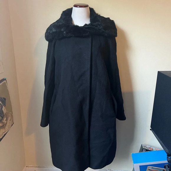 Cinzia Rocca Wool Coat with Rabbit Fur Collar, size 16 - Picture 2 of 9